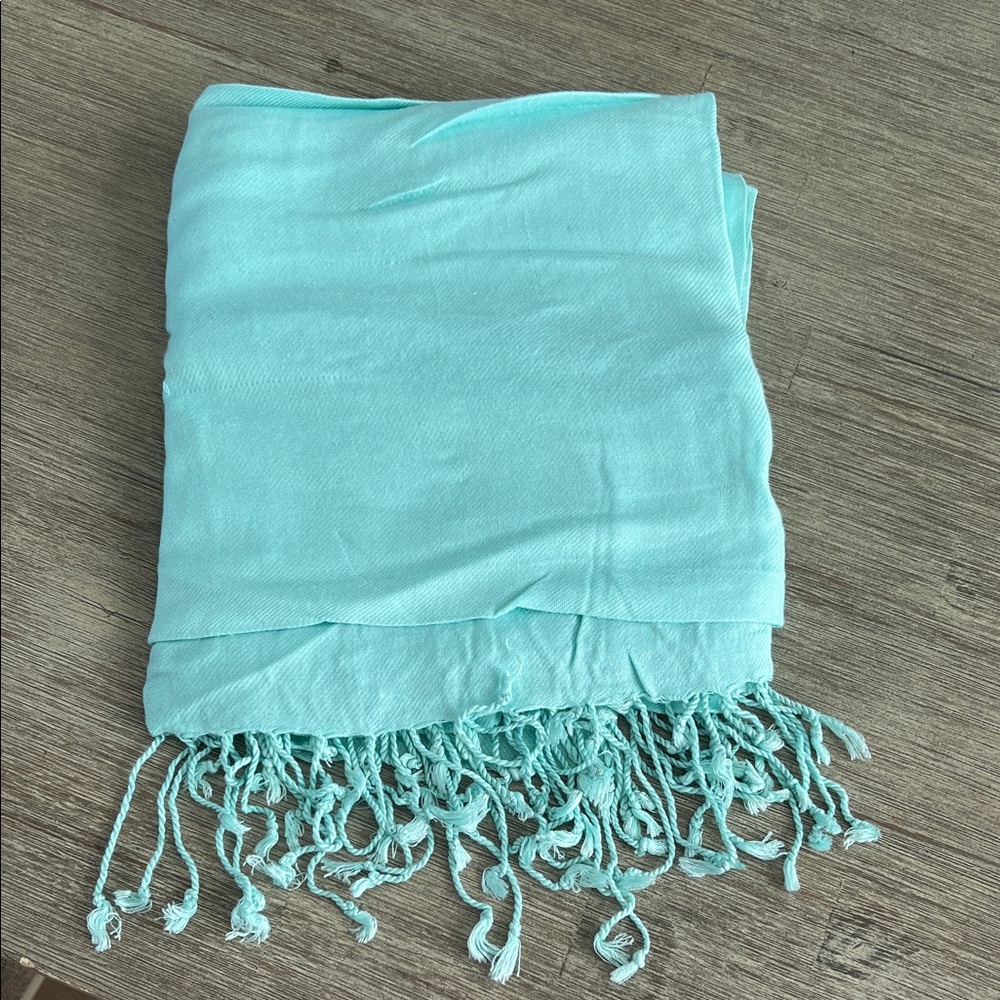 Light Aqua Fringe Scarf / Wrap